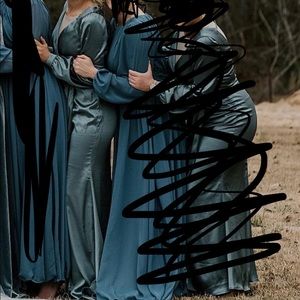 Revelry French Blue-715 Vera Satin Maxi Dress with side slit